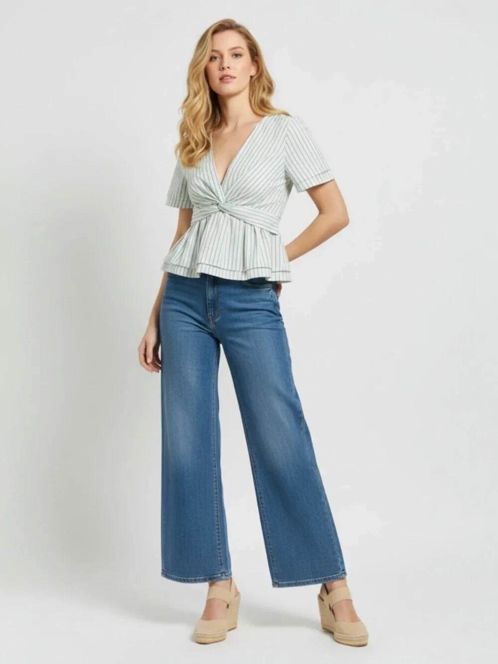 NWT DEREK LAM 10 CROSBY Caspien Knot Top Electric Multi Blouse V Neck 2 XS